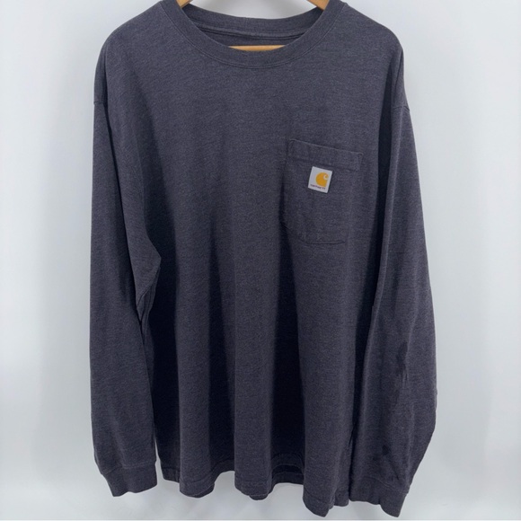 Carhartt Loose Fit Men Size XL Charcoal Gray Long Sleeve Pocket T-Shirt Logo Tee - Picture 1 of 12